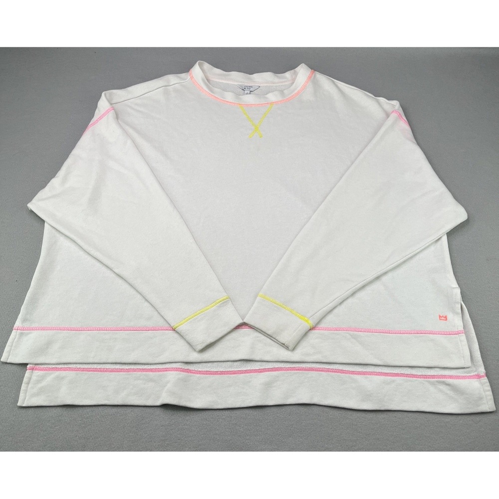 Crown & Ivy Women's SZ Large Long Sleeve Shirt Oversized and Cropped White Pink